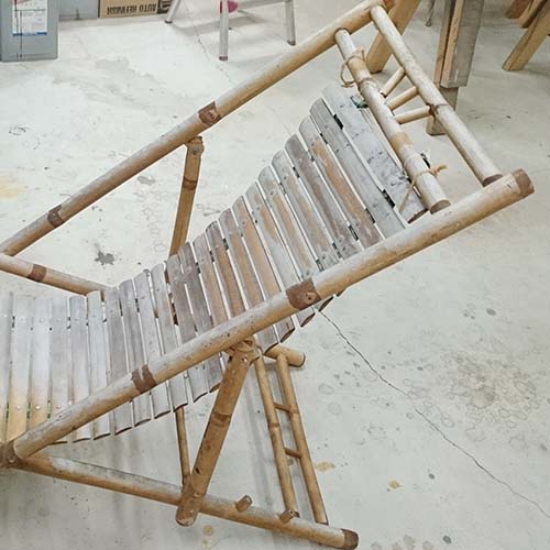 椅子の修理事例:バンブーの座面から帆布に張り替え・フレームのバンブーの色替え塗装