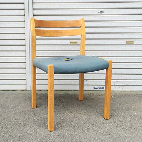 椅子の修理リメイク事例:ミナ・ペルホネンのファブリックで張り替え・ウレタン交換・木部組み直し