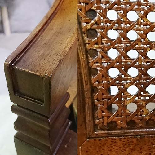 椅子やベンチの修理・張り替え・塗り替え・修理リメイク事例:アームの割れ&欠損の補修・籐とフレームの塗装補修