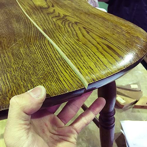 椅子やベンチの修理・張り替え・塗り替え・修理リメイク事例:座面割れの接着補修・組み直し