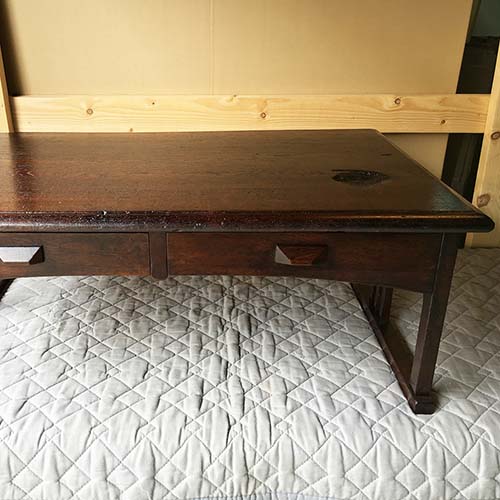 文机修理事例:ぐらつき直し・ひきだし調整・ひきだし割れ補修・外装再塗装