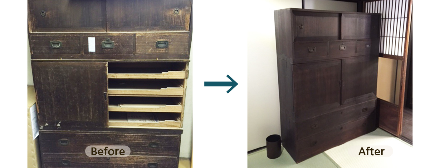 箪笥の修理事例(和箪笥の外れた扉の取付・塗装)