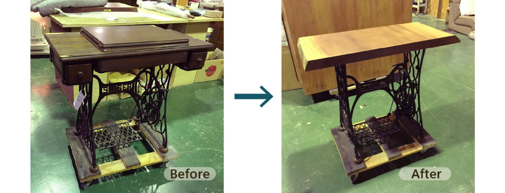 その他の修理事例(足踏みミシンをテーブルにリメイク)