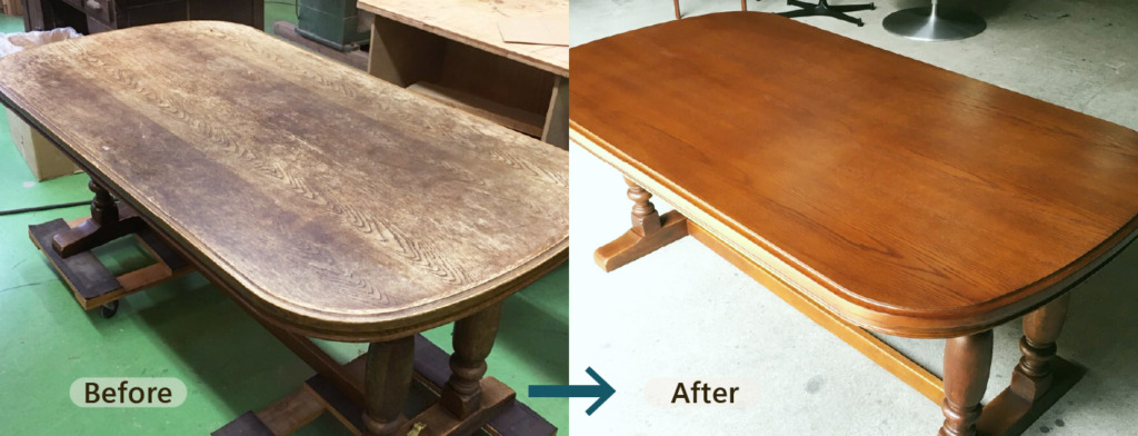 テーブルの修理事例(テーブル天板表面の修復)